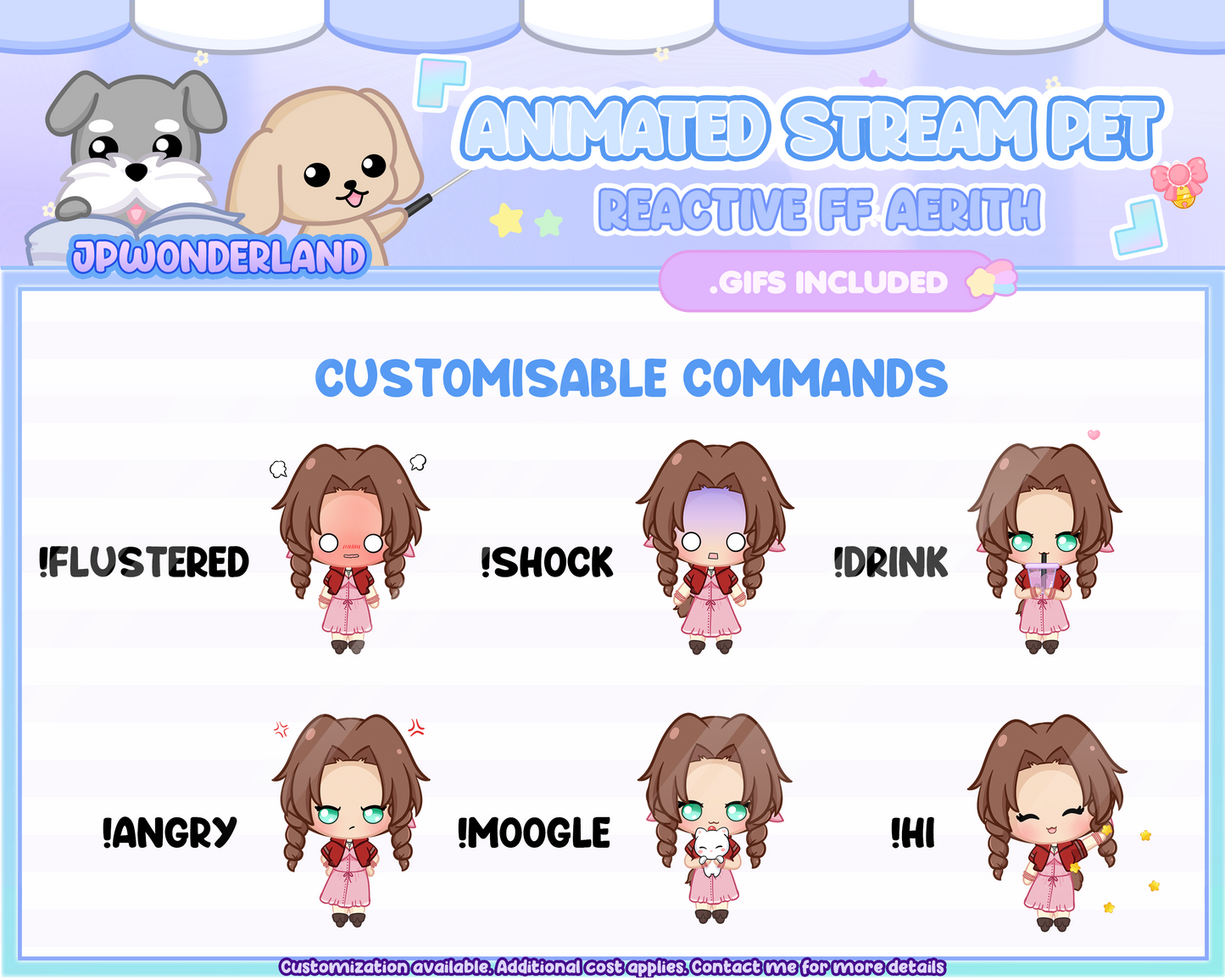 Animated Chibi Aerith Stream Pet with 12 animations, reacts to commands and alerts | Digital assets | Stream Deco | Twitch Pets animation