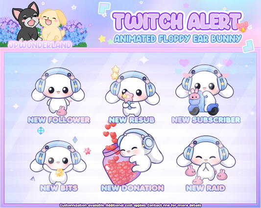 Unique Animated Twitch Alerts - Cute Floppy Ear Bunny/Rabbit