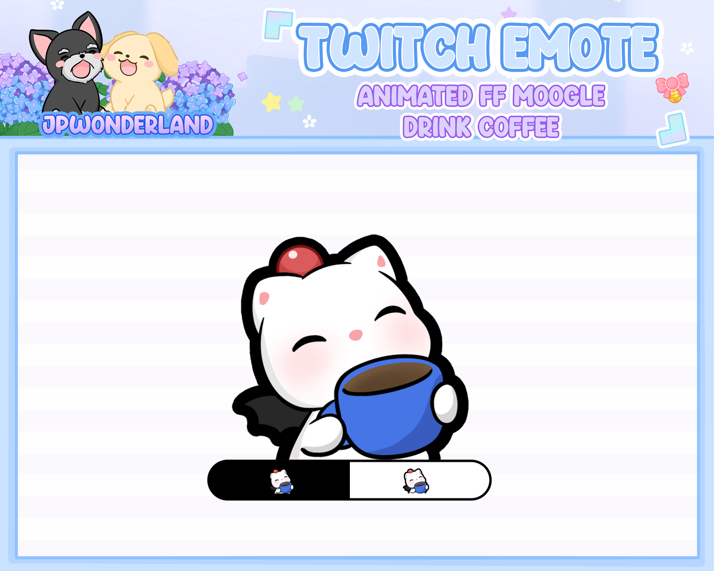 Animated Final Fantasy Moogle Drinking Coffee Emote