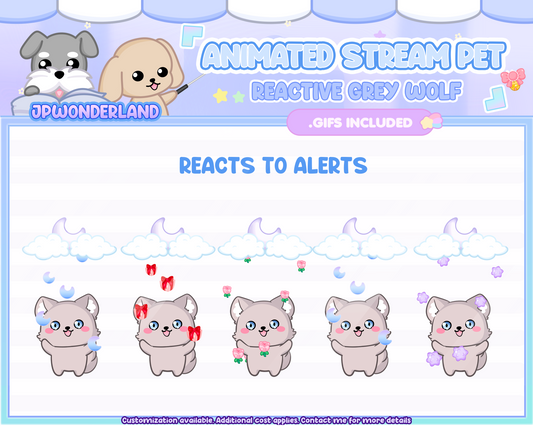 Cute Animated Grey Wolf Stream Pet with 6 expressions, reacts to commands and alerts | Digital assets | Stream Deco | Twitch Pets animation