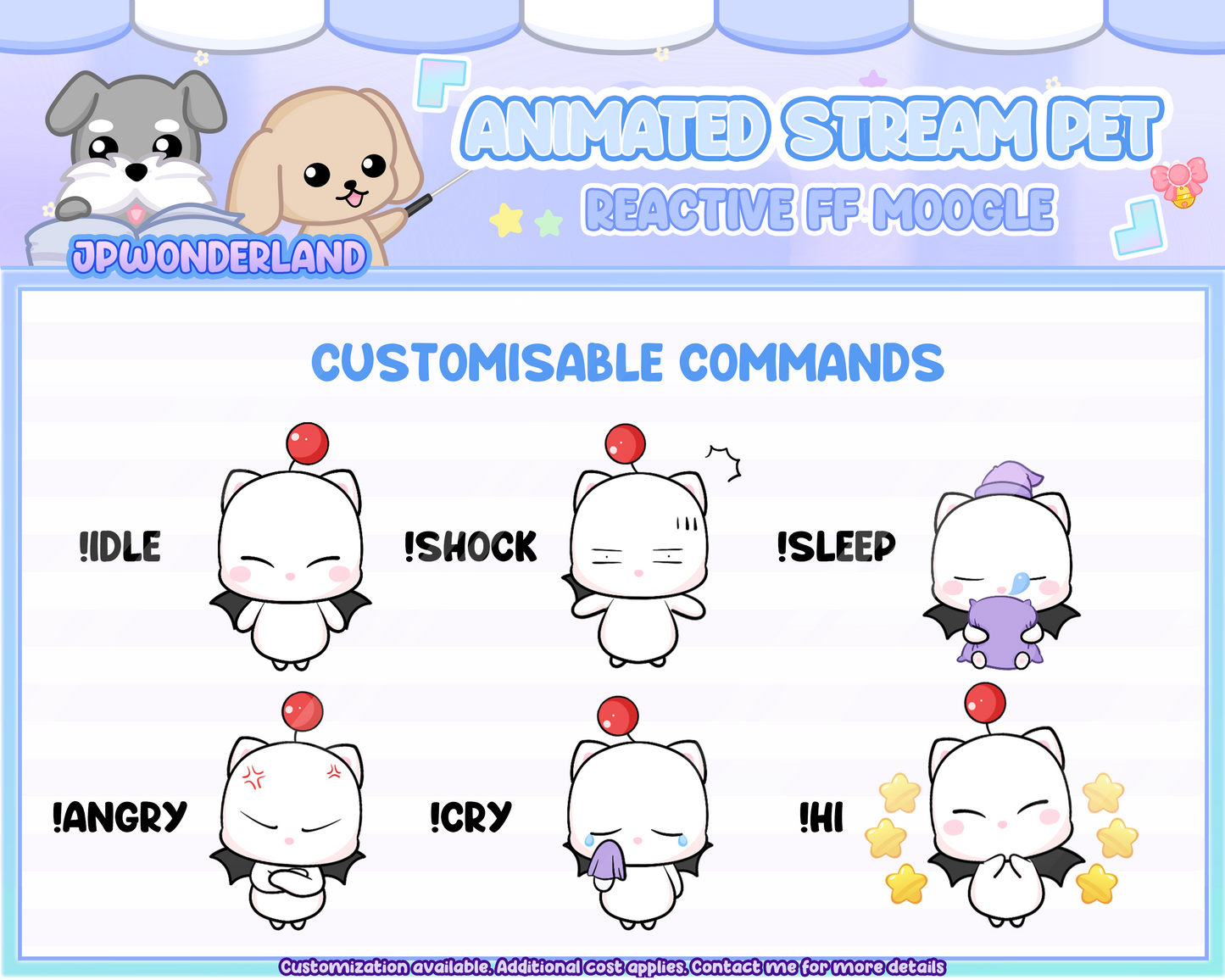 Cute Animated Moogle Pet with 6 expressions, reacts to commands and alerts | Digital assets | Stream Deco | Twitch Pets animation