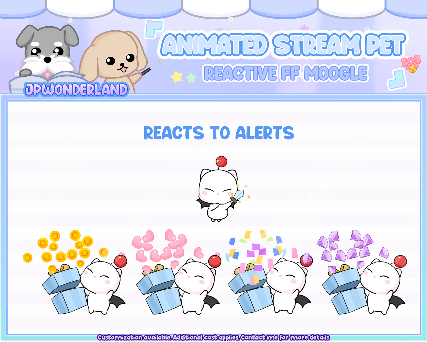 Cute Animated Moogle Pet with 6 expressions, reacts to commands and alerts | Digital assets | Stream Deco | Twitch Pets animation