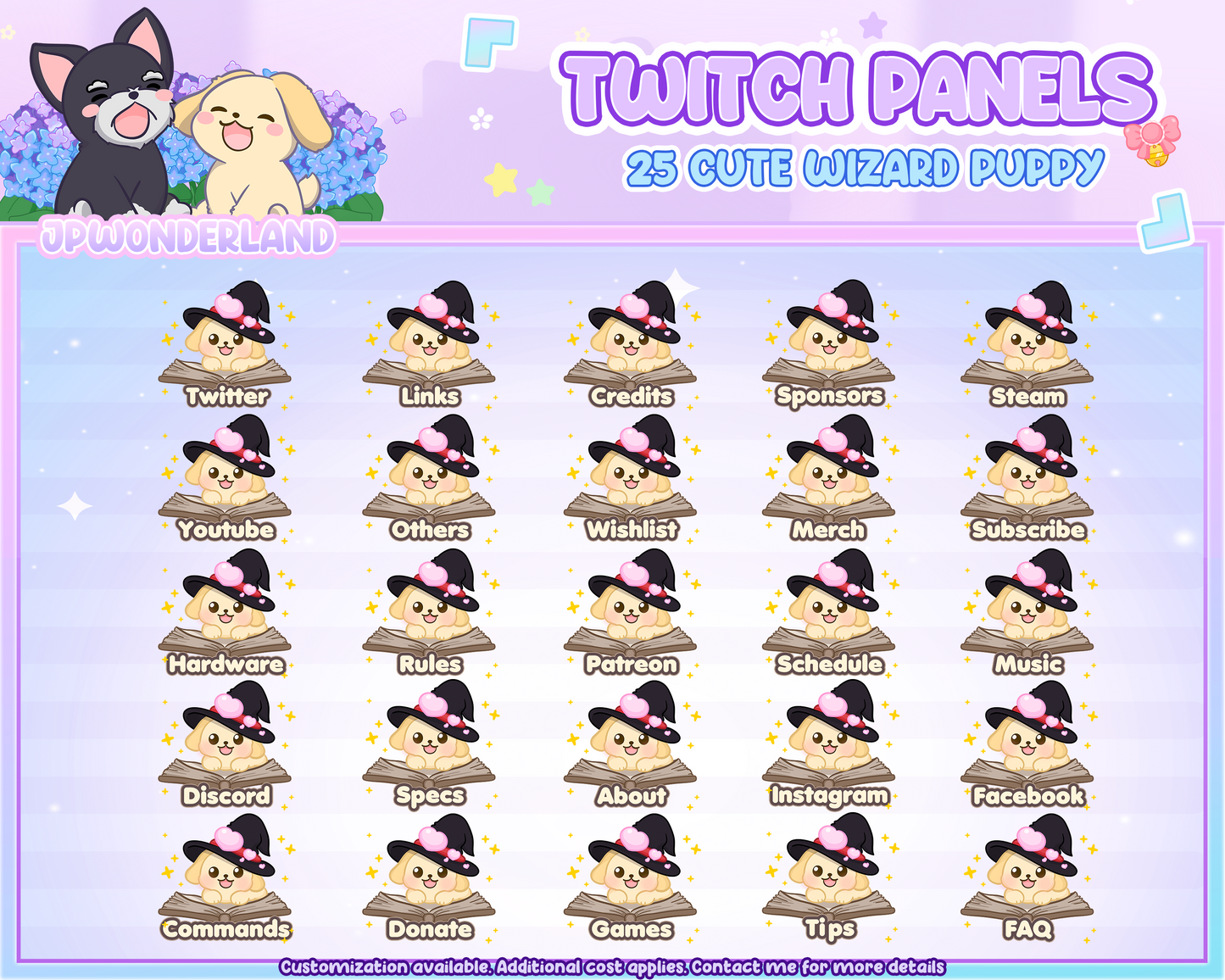 Magic Puppy Twitch Panels - Cute Dog wearing wizard hat
