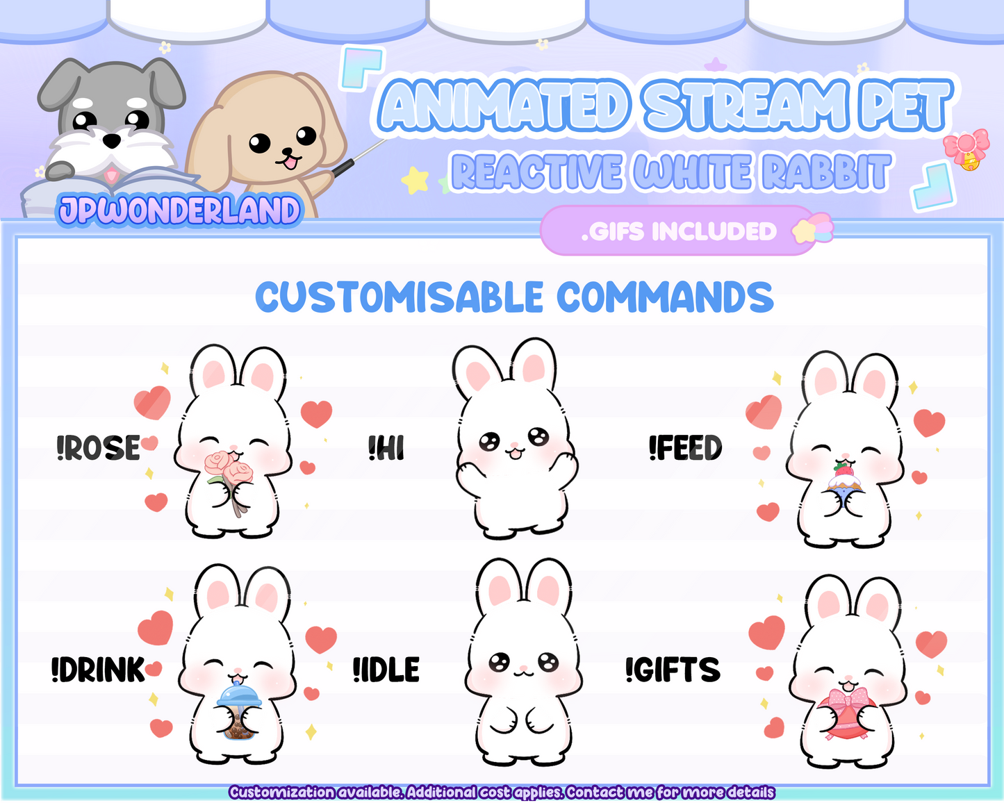 Cute Animated Rabbit White Stream Pet, reacts to commands and alerts | Digital assets | Stream Deco | Twitch Pets animation