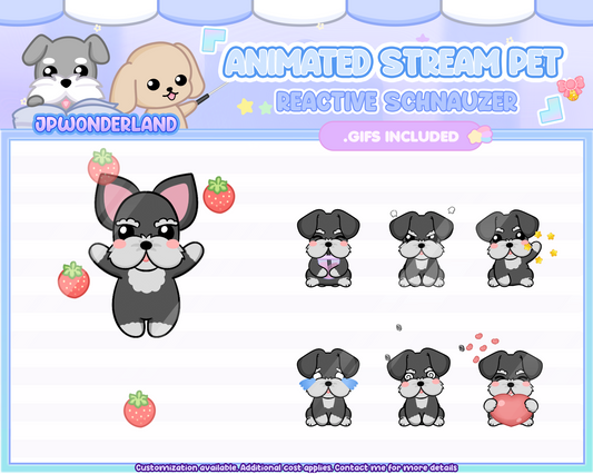 Animated Schnauzer Stream Pet with 12 expressions, reacts to commands and alerts | Digital assets | Stream Deco | Twitch Pets animation