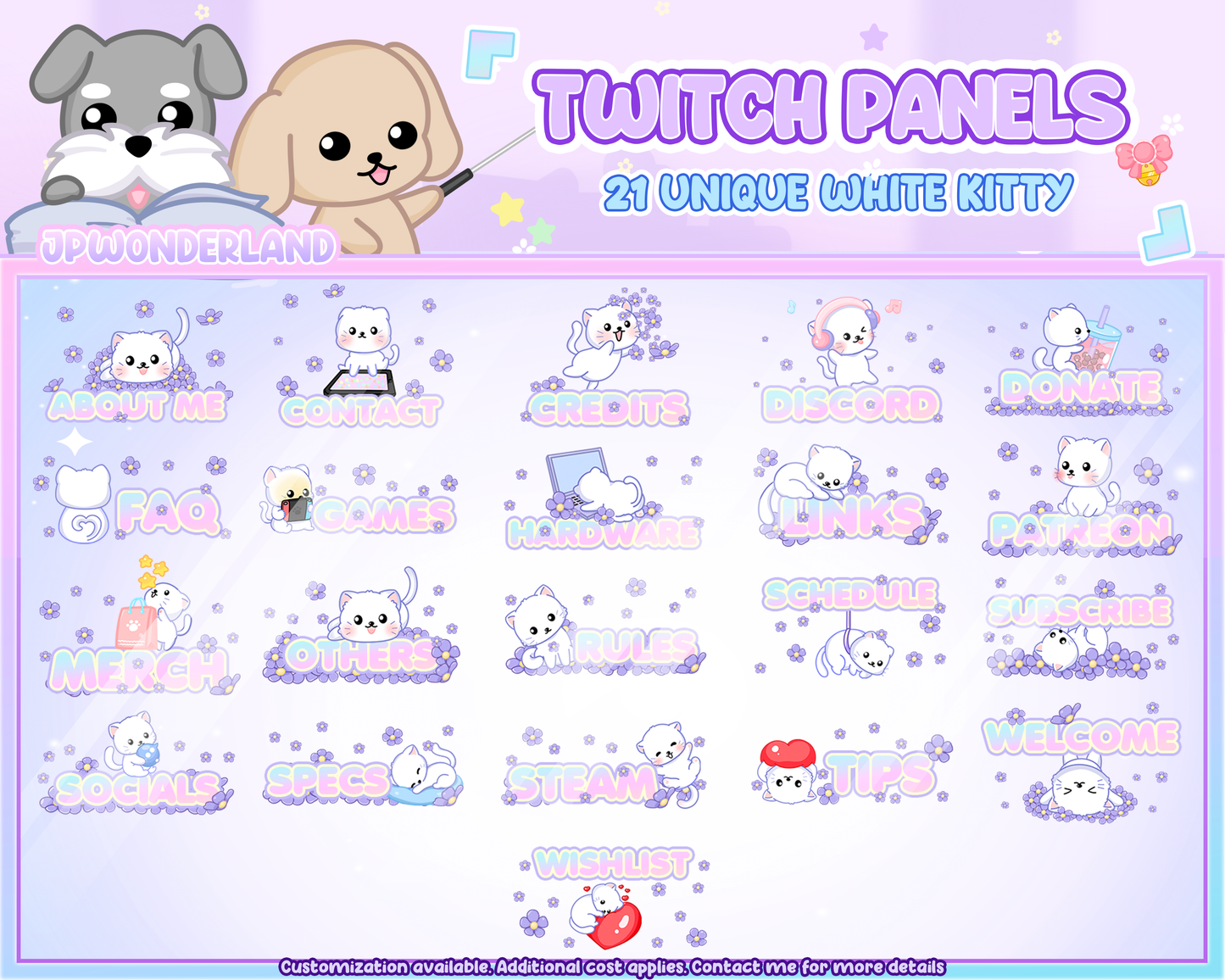 Unique Cute grey/blue/pink/white Cat twitch Panels