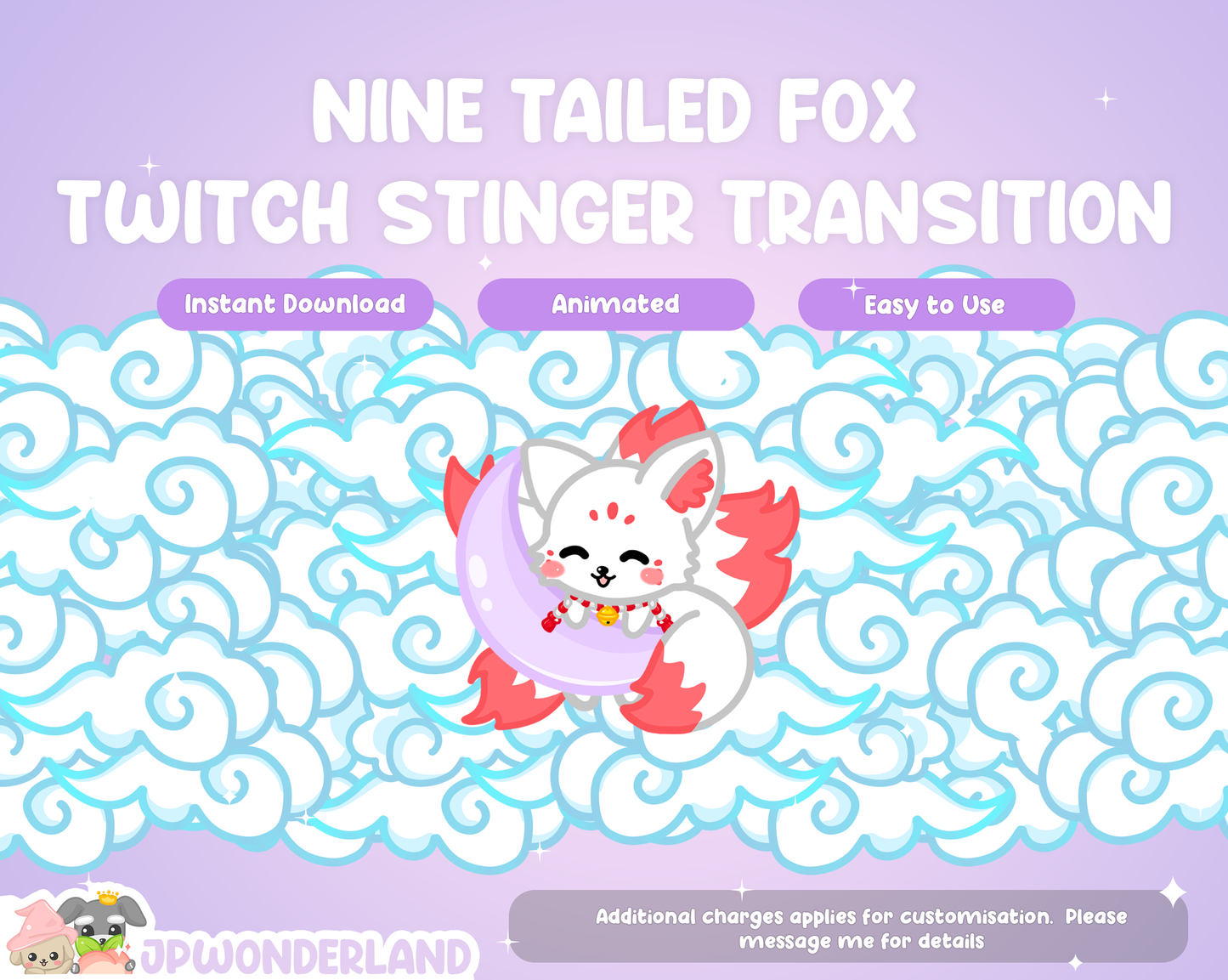 Animated Twitch Stinger Transition - Nine Tailed Fox hugging moon