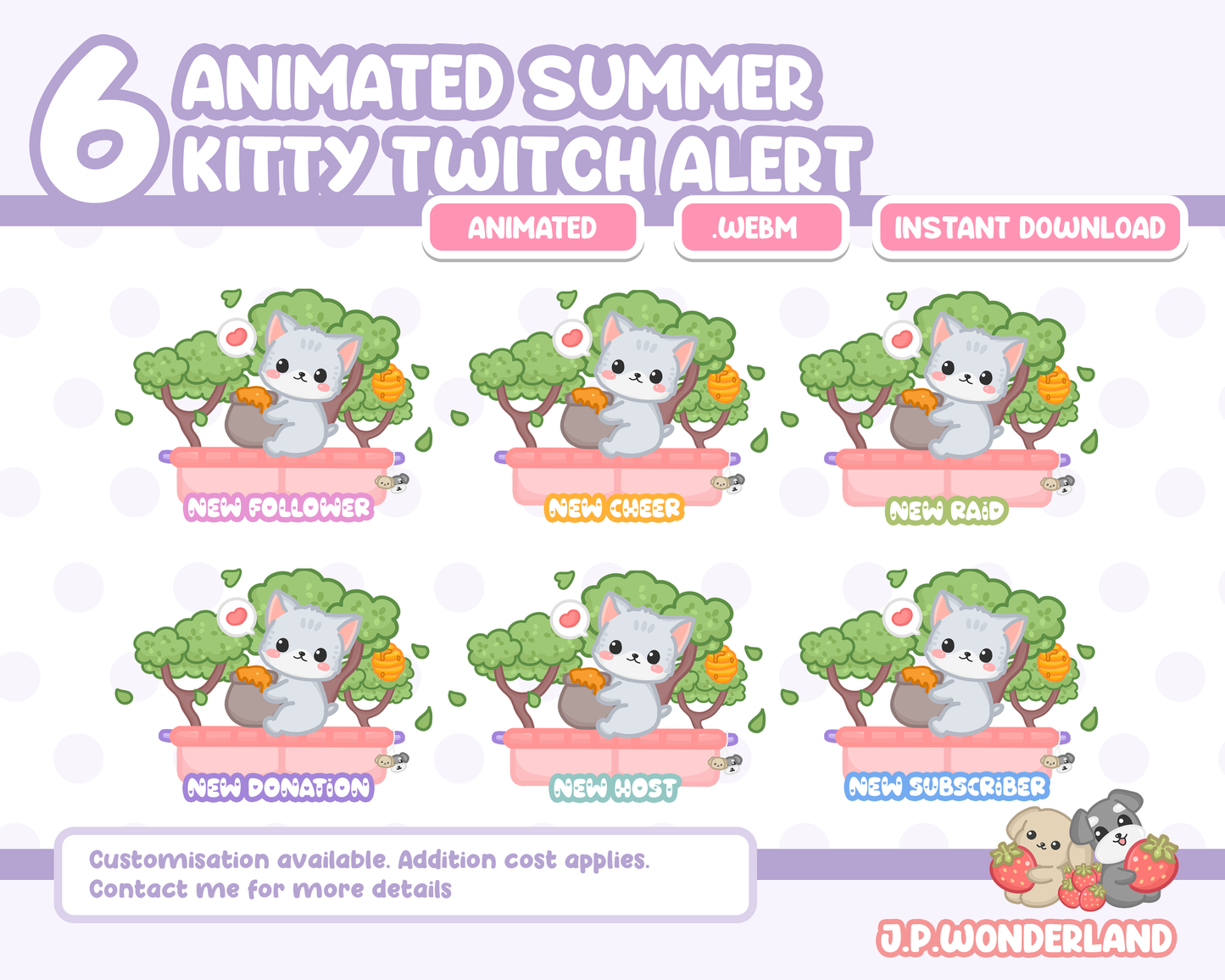 Cute Animated Twitch Alert - Summer Kitty