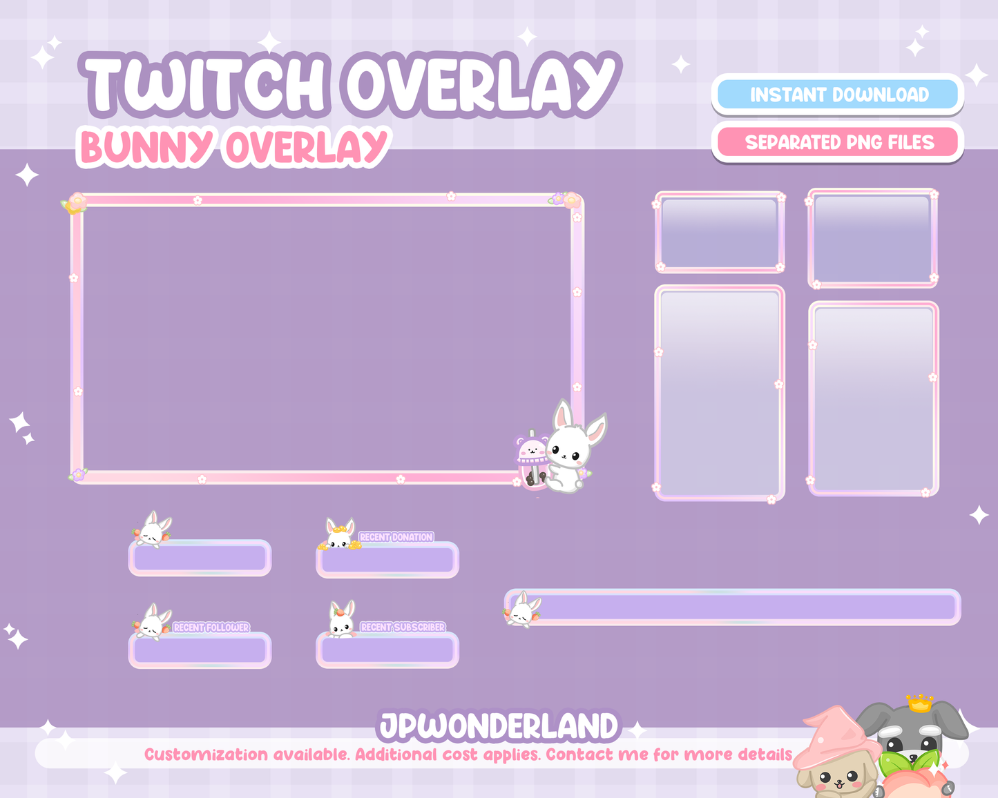 Cute Bunny / Rabbit Twitch Overlay compatible with streamlabs / obs studio / stream elements