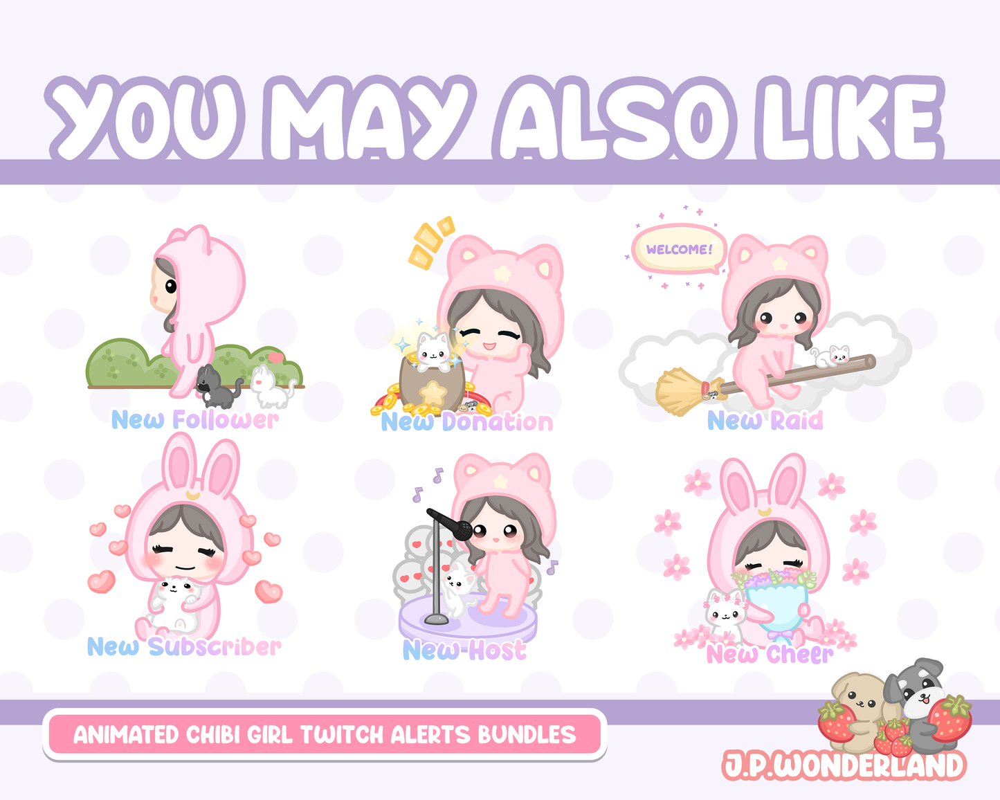 Animated Chibi Girl Twitch Screens -  Starting Soon, Be Right Back, Ending Screen