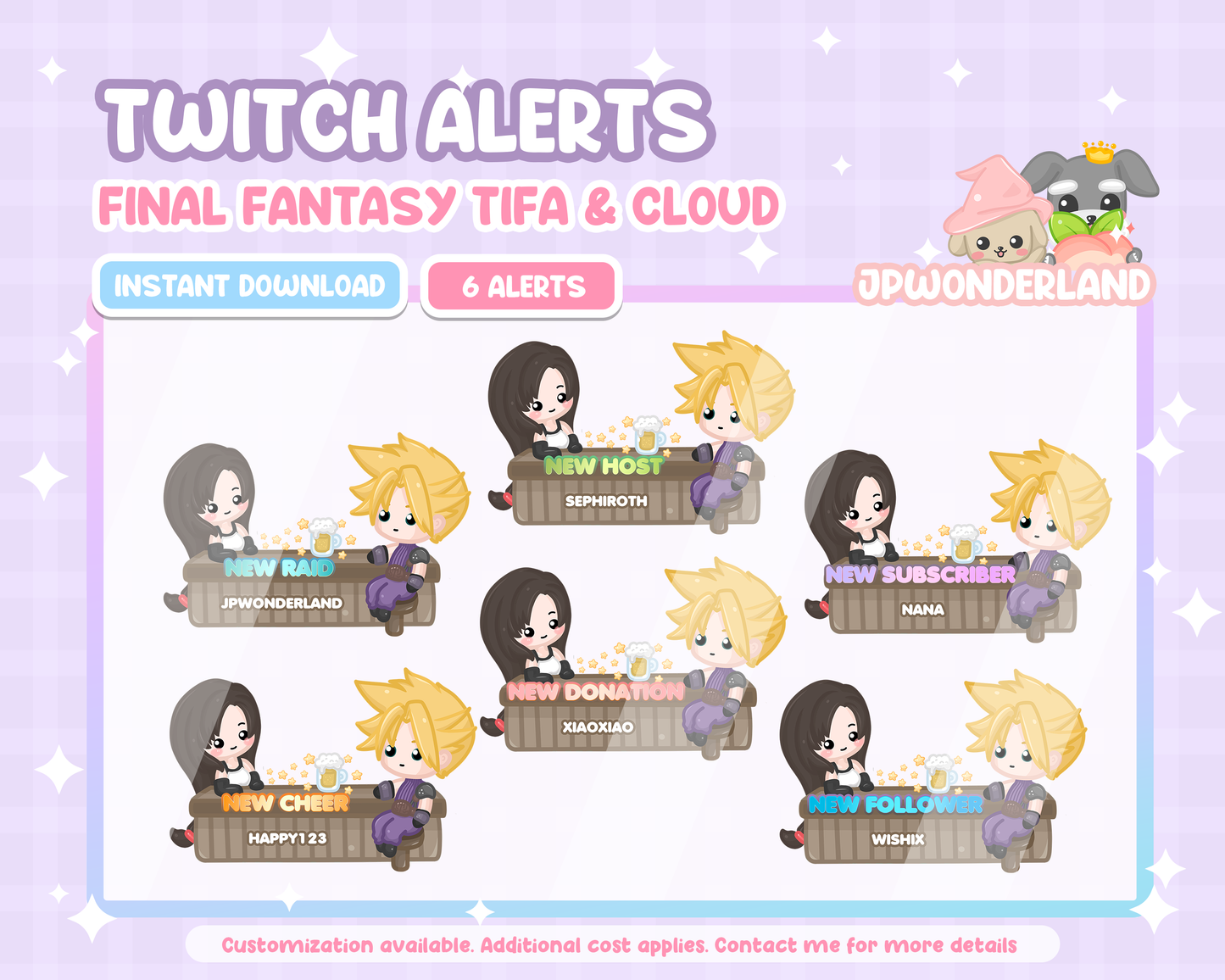 Animated FF7 Twitch Alerts - Final Fantasy VII Tifa & Cloud drinking beer / FF7 Chibi
