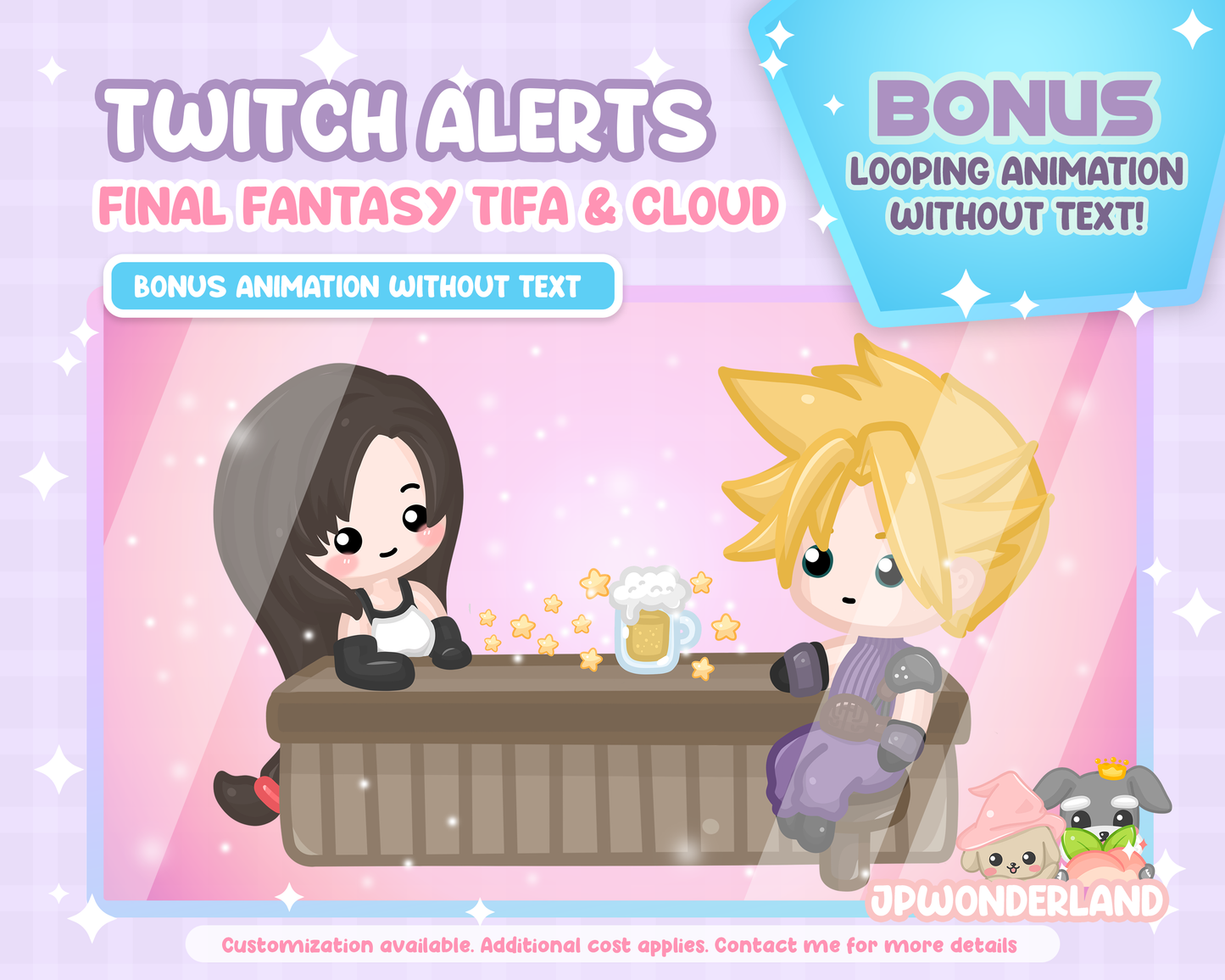 Animated FF7 Twitch Alerts - Final Fantasy VII Tifa & Cloud drinking beer / FF7 Chibi