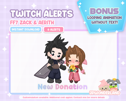 Animated FF7 Twitch Alerts - Final Fantasy VII Zack & Aerith / FF7 Chibi