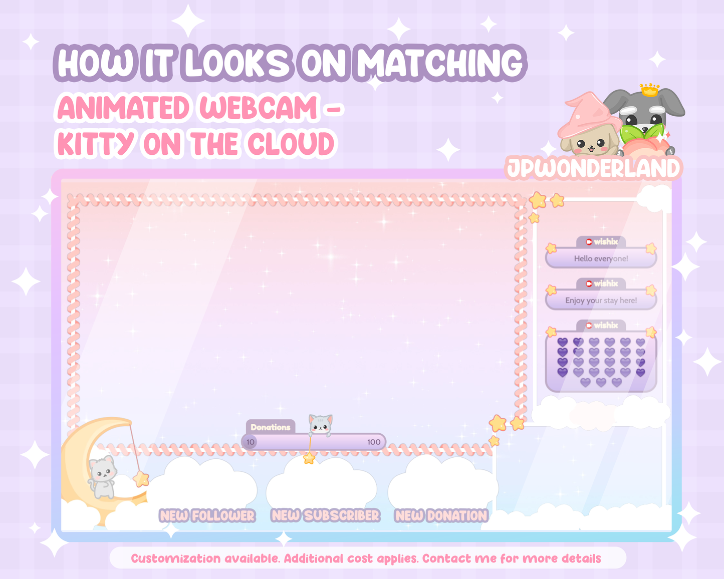 Cute animated Twitch Goals & Chat Widgets - Kitty on the cloud series - Donation/Subscriber/Follower/Bits Goal