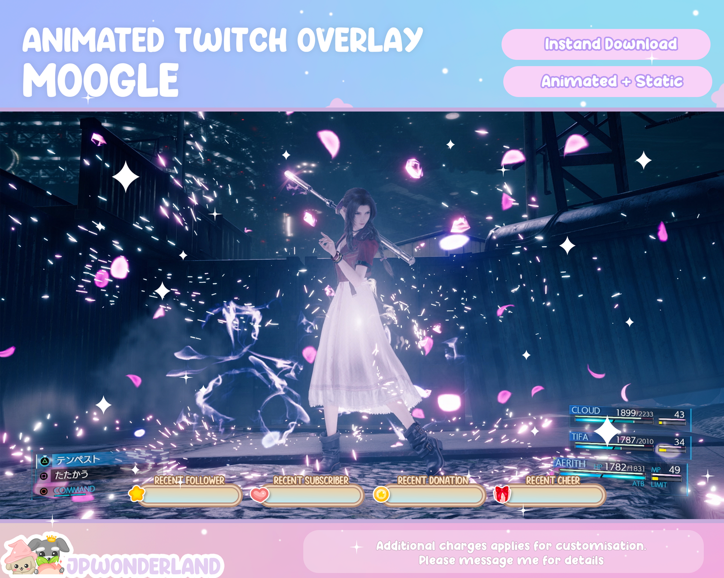Animated Final Fantasy Moogle Twitch Overlay / Stream label bar. Compatible with streamlabs / obs studio / stream elements