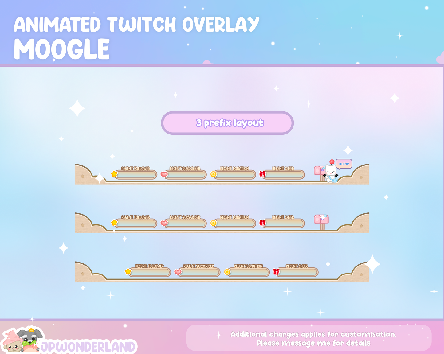 Animated Final Fantasy Moogle Twitch Overlay / Stream label bar. Compatible with streamlabs / obs studio / stream elements