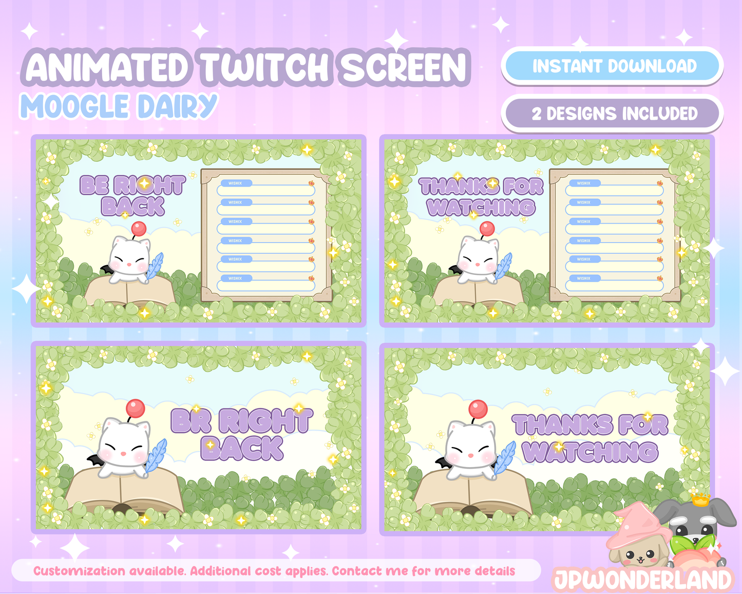 Animated Moogle Twitch Screens -  Starting Soon, Be Right Back, Ending Screens