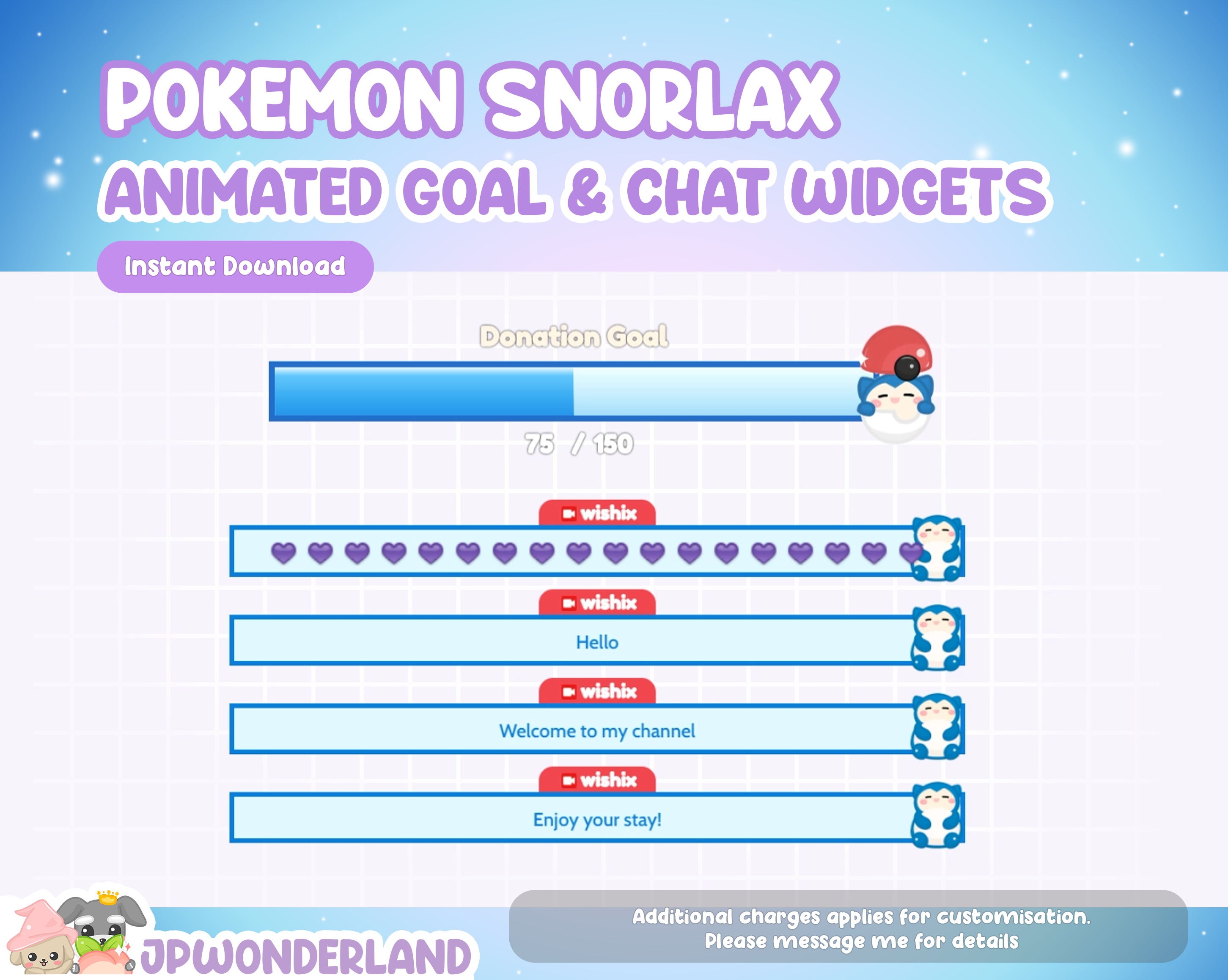 Cute animated Pokemon Twitch Goals & Chat Widgets - Snorlax -  Donation/Subscriber/Follower/Bits Goal/Chat Widgets