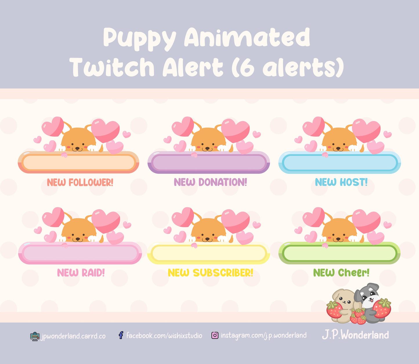 Cute Animated Twitch Alerts (6 Alerts)