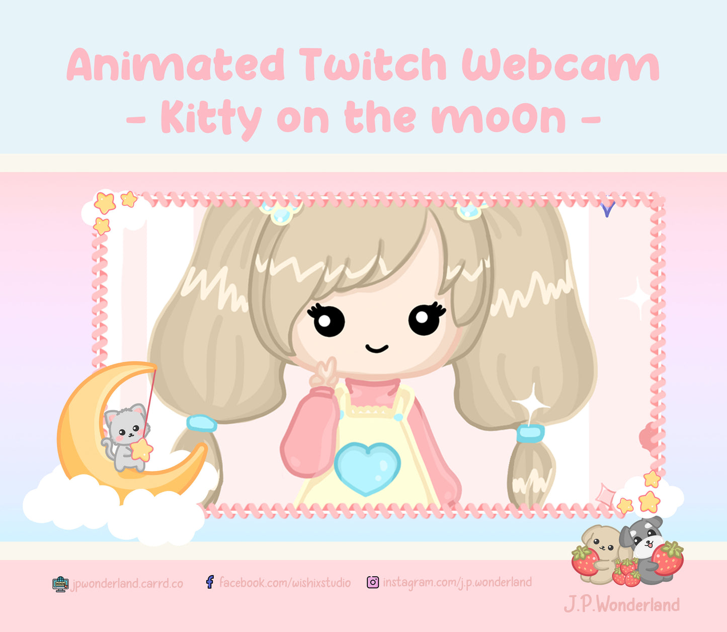 Animated Twitch Webcam -  Kitty on the Moon Series