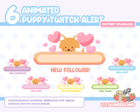 Cute Animated Twitch Alerts (6 Alerts)