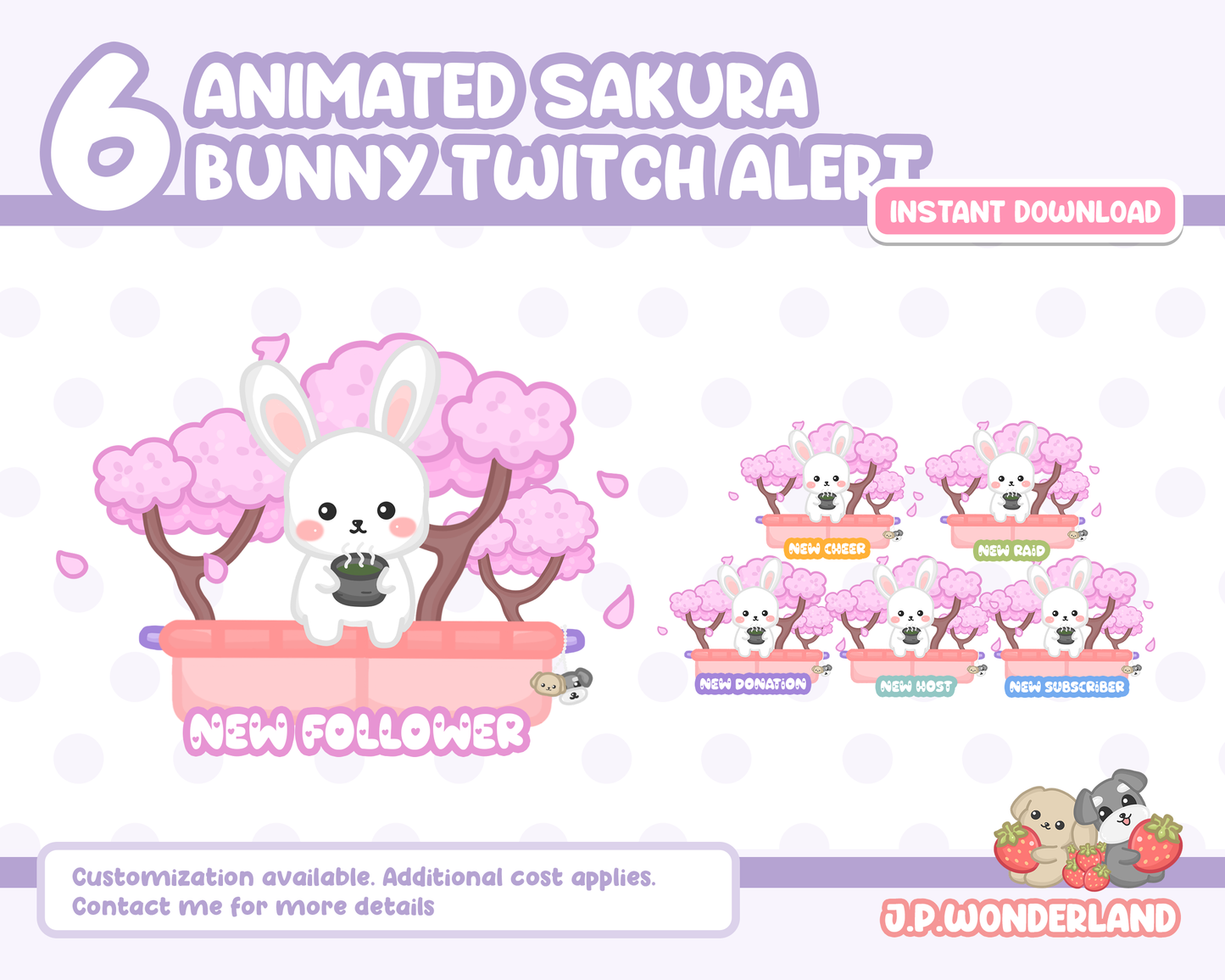 Cute Animated Twitch Alerts - Sakura Kitty (Total 6)