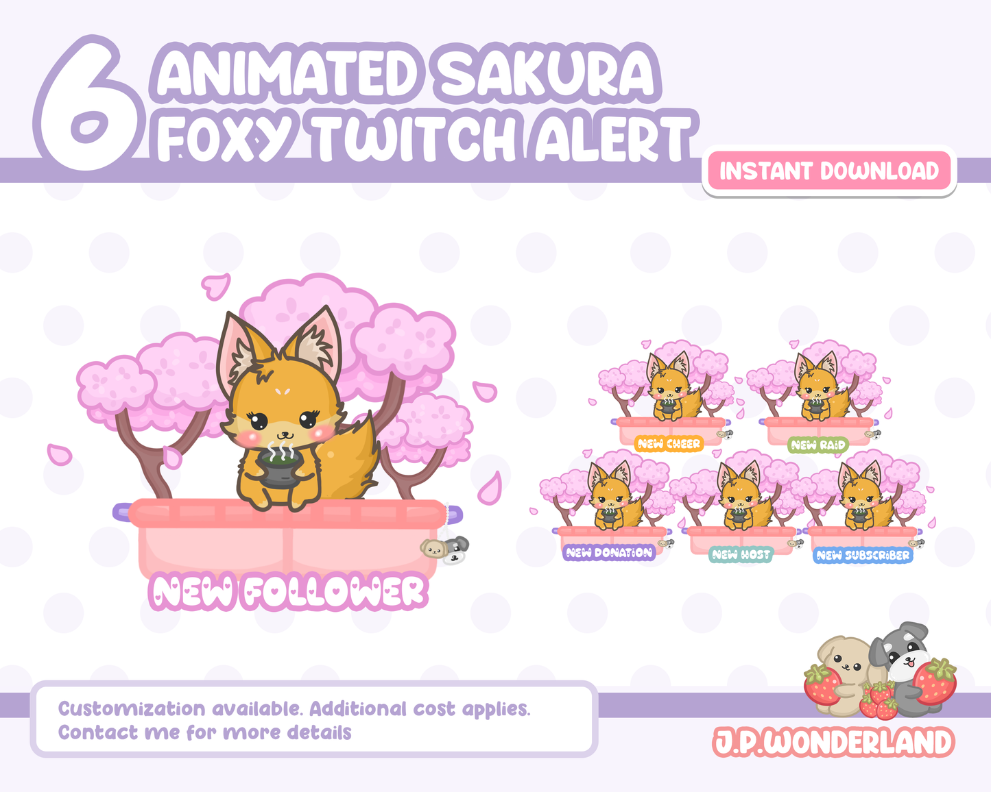 Cute Animated Twitch Alerts - Sakura Kitty (Total 6)