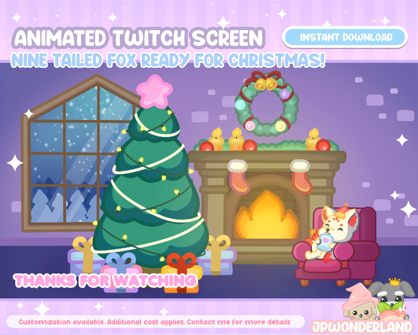 Animated Nine Tailed Fox ready for Christmas Twitch Screens -  Starting Soon, Be Right Back, Ending Screens