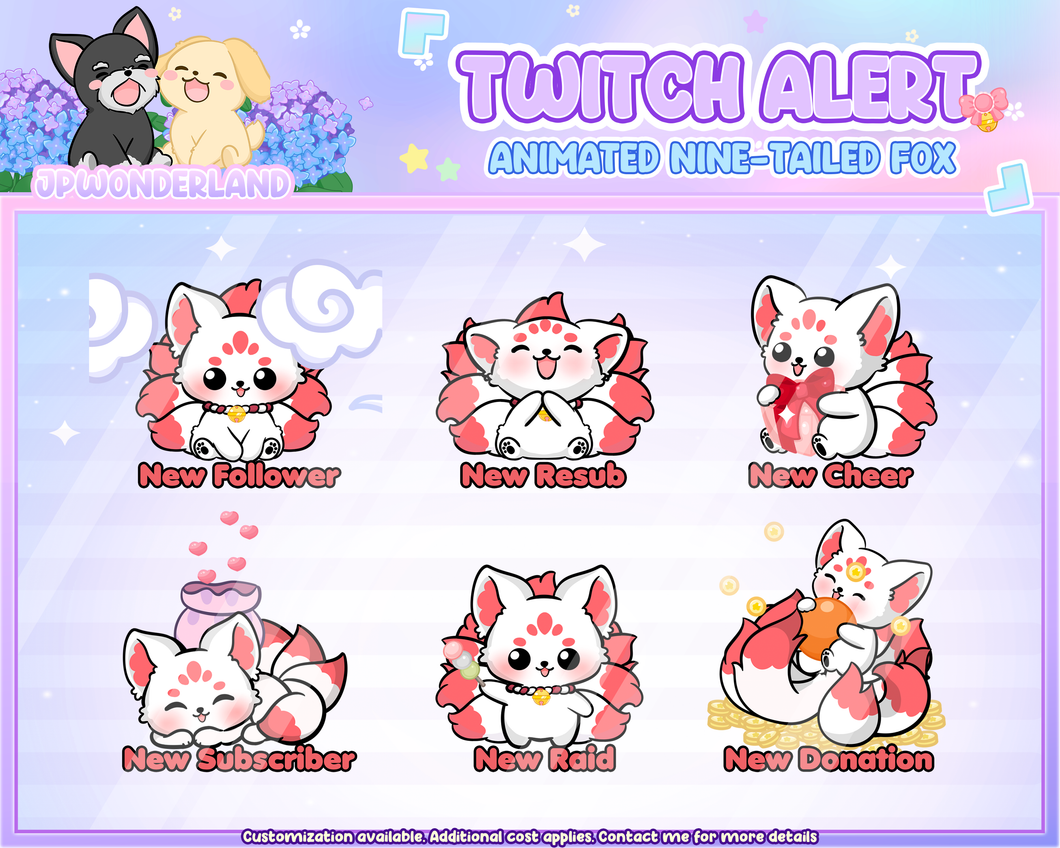 Unique Animated Cute Nine Tailed Fox Twitch Alerts Bundle (Red) / Kumiho Twitch Alert / Gumiho