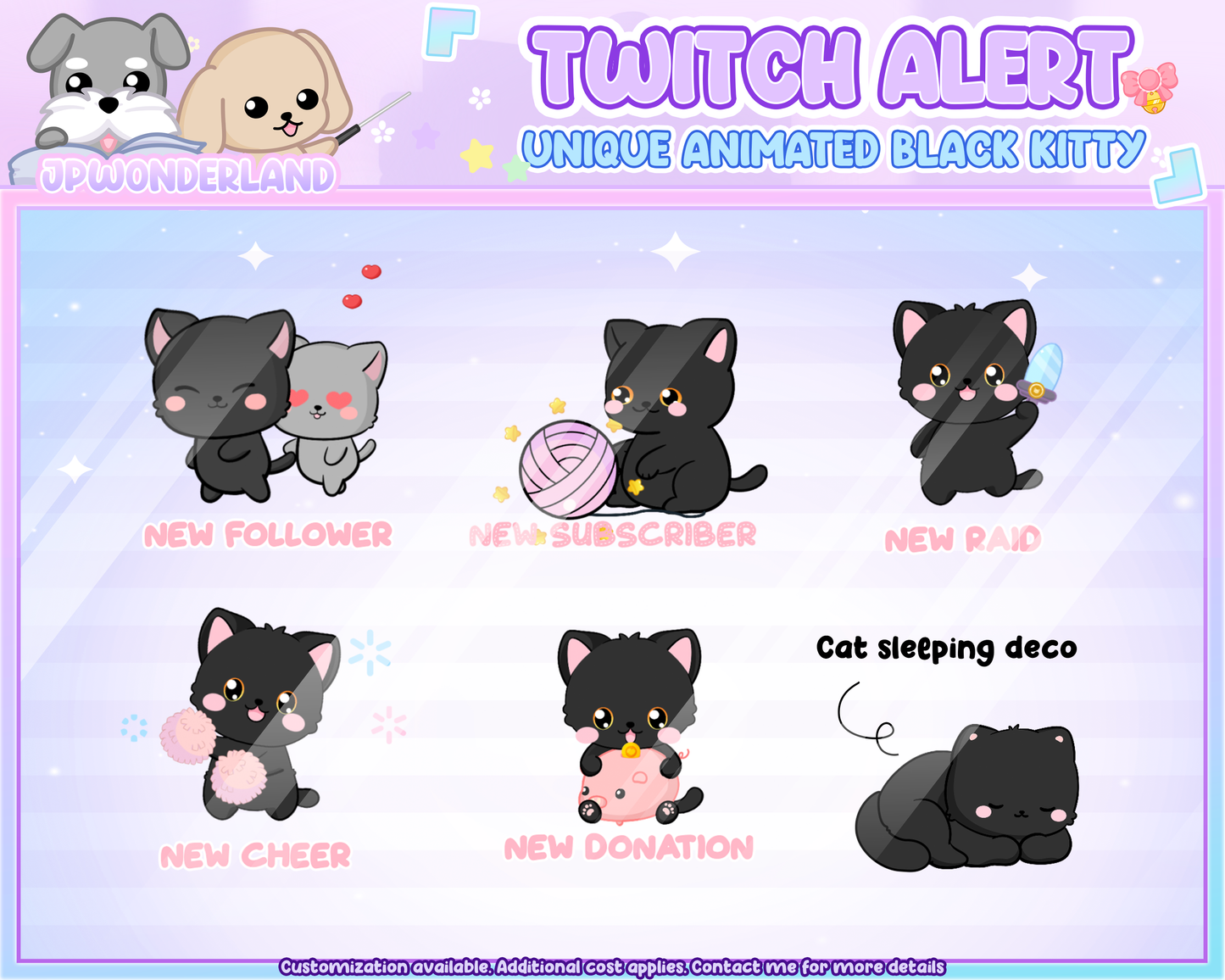 Cute Animated Unique Kitty Twitch Alerts (Grey/White/Black) - Unique Kitty Series | Animated Stream decoration