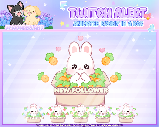 White Bunny Animated Twitch Overlay Alerts (Total 6)