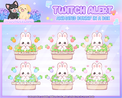 White Bunny Animated Twitch Overlay Alerts (Total 6)