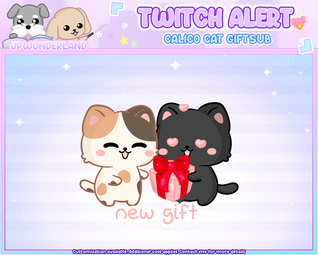 Animated Calico/White Kitty Twitch Alerts - Gift Sub Alert
