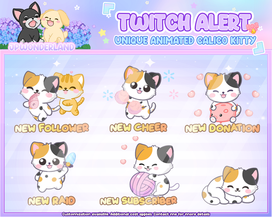 Animated Calico Kitty Twitch Alerts - Unique Kitty Series