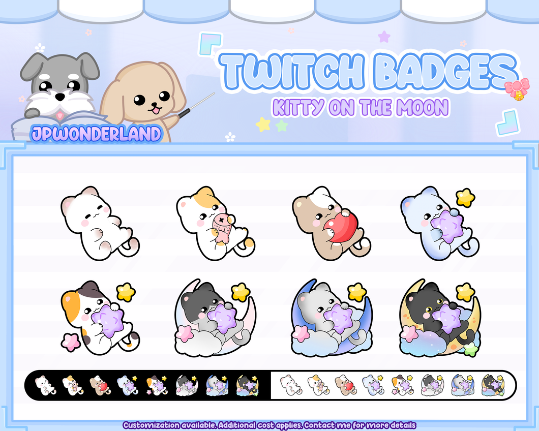 Kitty on the moon badges / Emotes / Stream Badges / Discord Emotes
