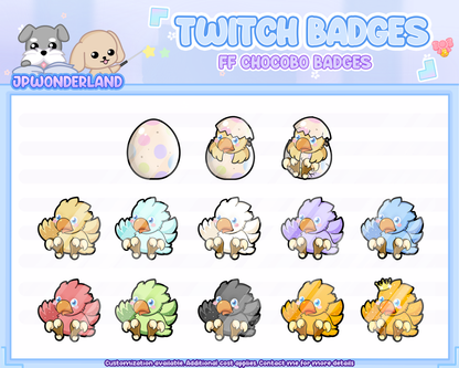 Final Fantasy Chocobo Twitch Badges / Stream Badges / Discord Emotes