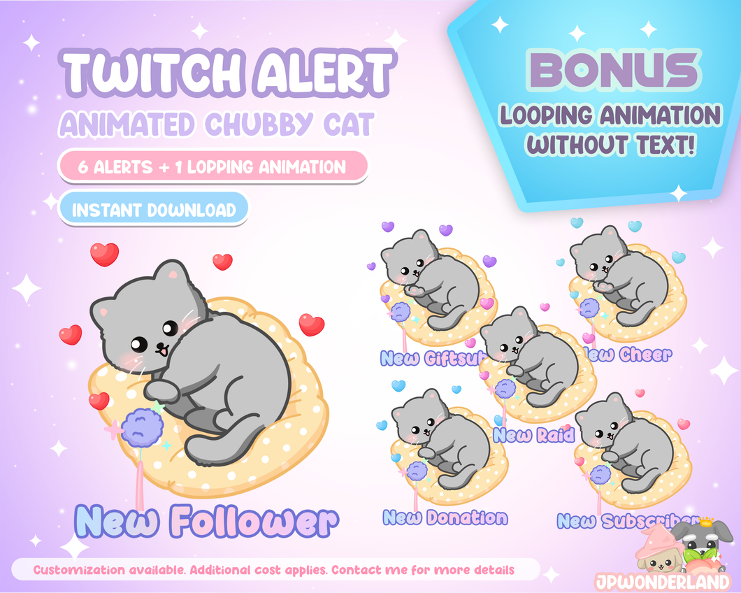 ANIMATED Chubby Cat playing Twitch Alert / Stream Alerts / Cute Cat / Stream Decorations / Stream Add-on
