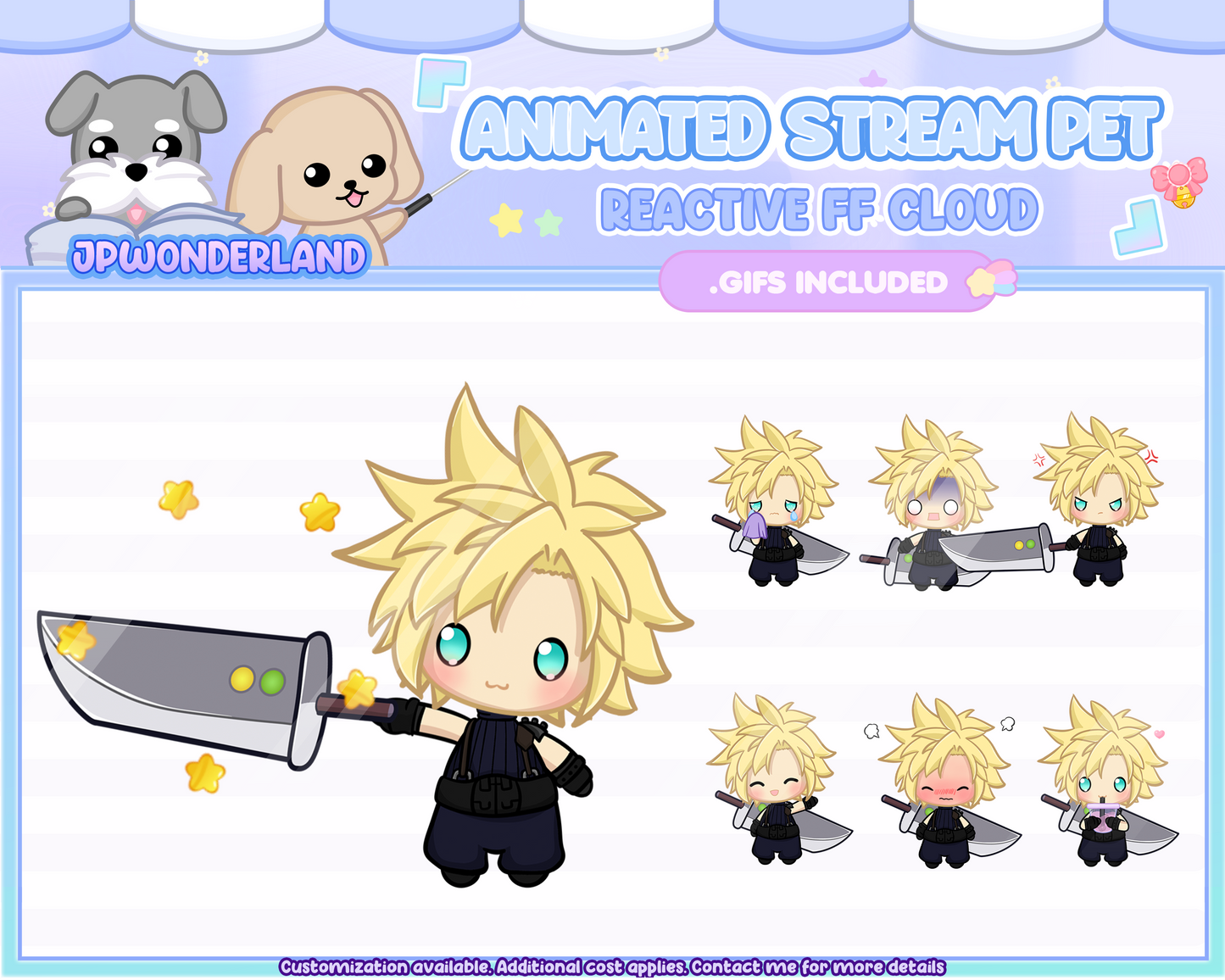 Animated Chibi Cloud Stream Pet with 13 animations, reacts to commands and alerts | Digital assets | Stream Deco | Twitch Pets animation