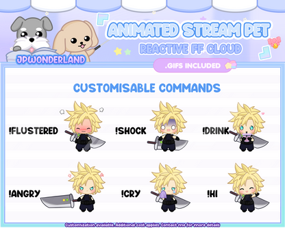 Animated Chibi Cloud Stream Pet with 13 animations, reacts to commands and alerts | Digital assets | Stream Deco | Twitch Pets animation