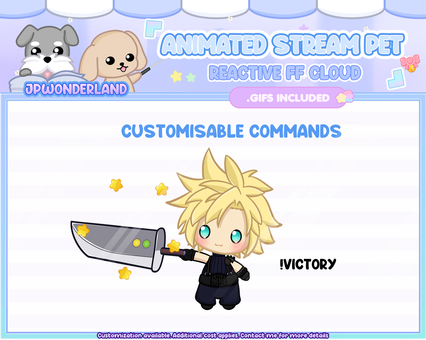 Animated Chibi Cloud Stream Pet with 13 animations, reacts to commands and alerts | Digital assets | Stream Deco | Twitch Pets animation