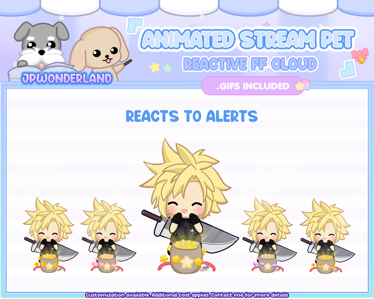 Animated Chibi Cloud Stream Pet with 13 animations, reacts to commands and alerts | Digital assets | Stream Deco | Twitch Pets animation