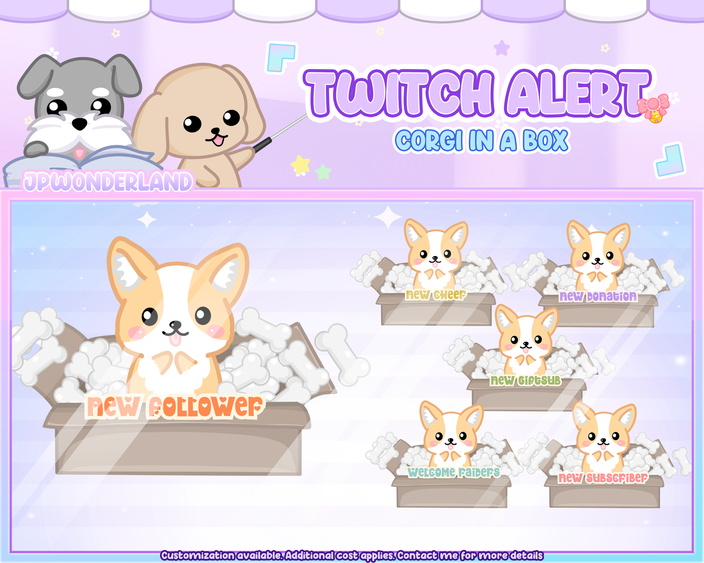 Corgi Animated Twitch Overlay Alerts (Total 6)