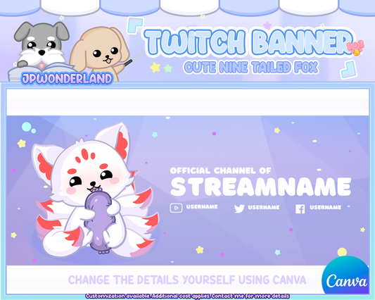 Custom Twitch Banner - Cute nine tailed fox - Kawaii kumiho - Gumiho Twitch banner - personalised twitch banner