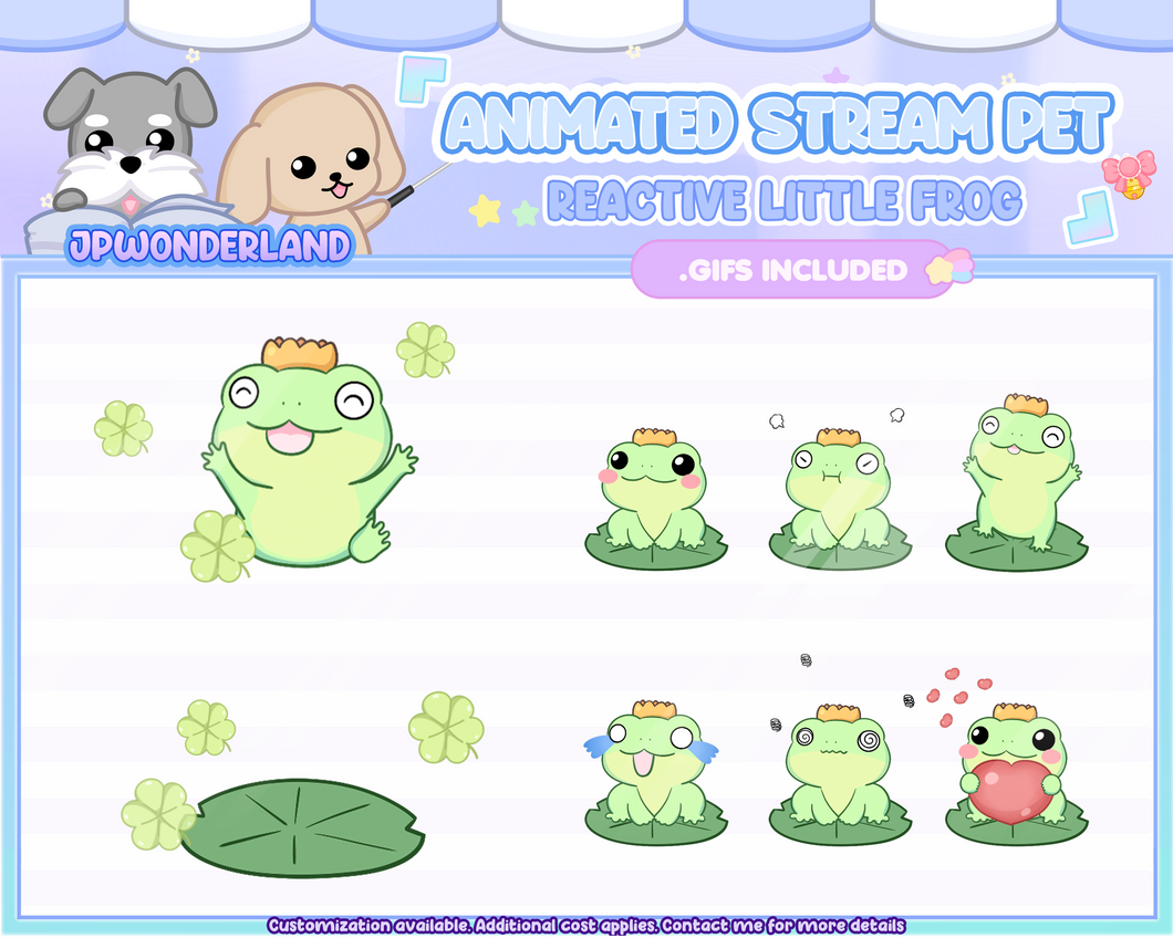 Animated Little Frog Stream Pet with 11 expressions, reacts to commands and alerts | Digital assets | Stream Deco | Twitch Pets animation
