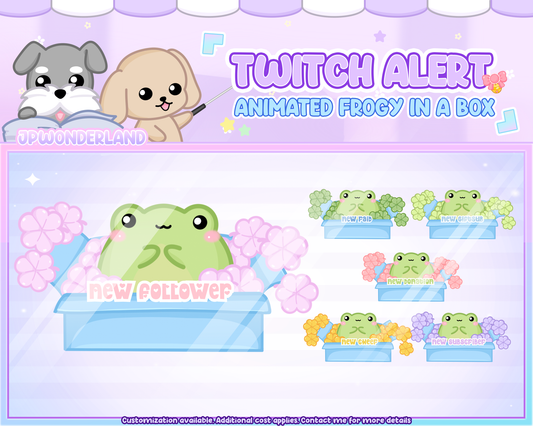 ANIMATED Froggy Twitch Alerts - Frog popping out of blue Box with Clover / Stream Alerts / Twitch Overlay / Emotes