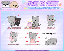 Load image into Gallery viewer, Cute Animated Unique Kitty Twitch Alerts (Grey/White/Black) - Unique Kitty Series | Animated Stream decoration
