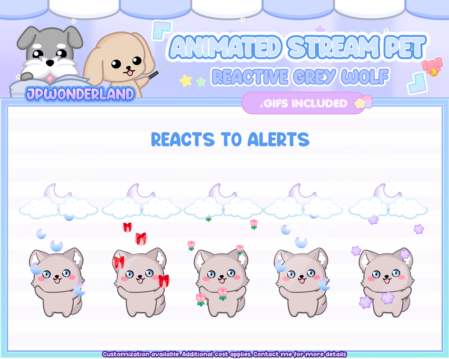 Cute Animated Grey Wolf Stream Pet with 6 expressions, reacts to commands and alerts | Digital assets | Stream Deco | Twitch Pets animation