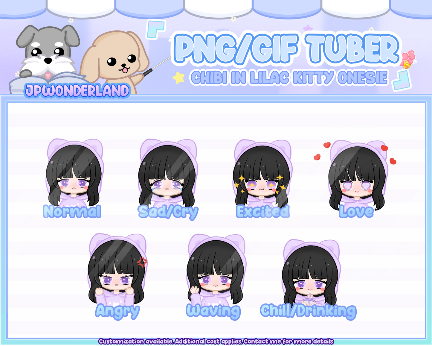 Cute Kitty Onesie Chibi PNGTuber / PNG GIF Tuber / Animated Girl GIFTuber / Cute Stream / Boba Tea / Cat Onesie Chibi / Animation