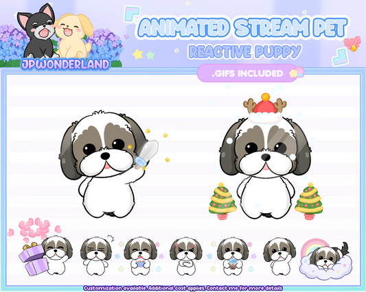 Animated Puppy Stream Pet with 12 expressions, reacts to commands and alerts | Digital assets | Stream Deco | Twitch Pets animation