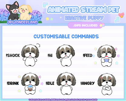 Animated Puppy Stream Pet with 12 expressions, reacts to commands and alerts | Digital assets | Stream Deco | Twitch Pets animation